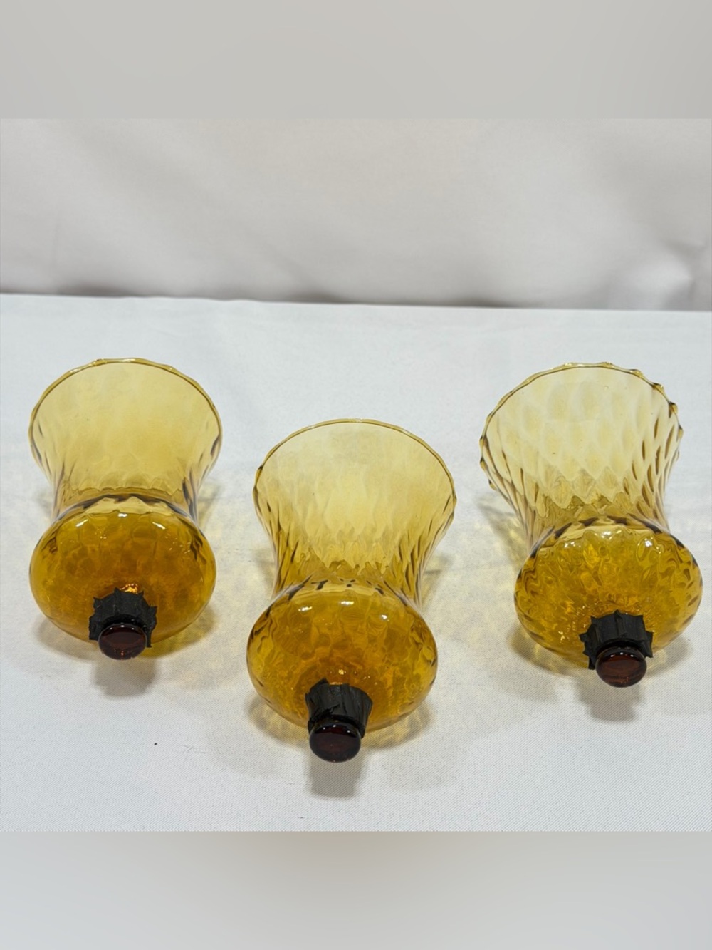 3 Vintage Amber Glass Peg Stem VOTIVE CUPS For Candle Holders Homco